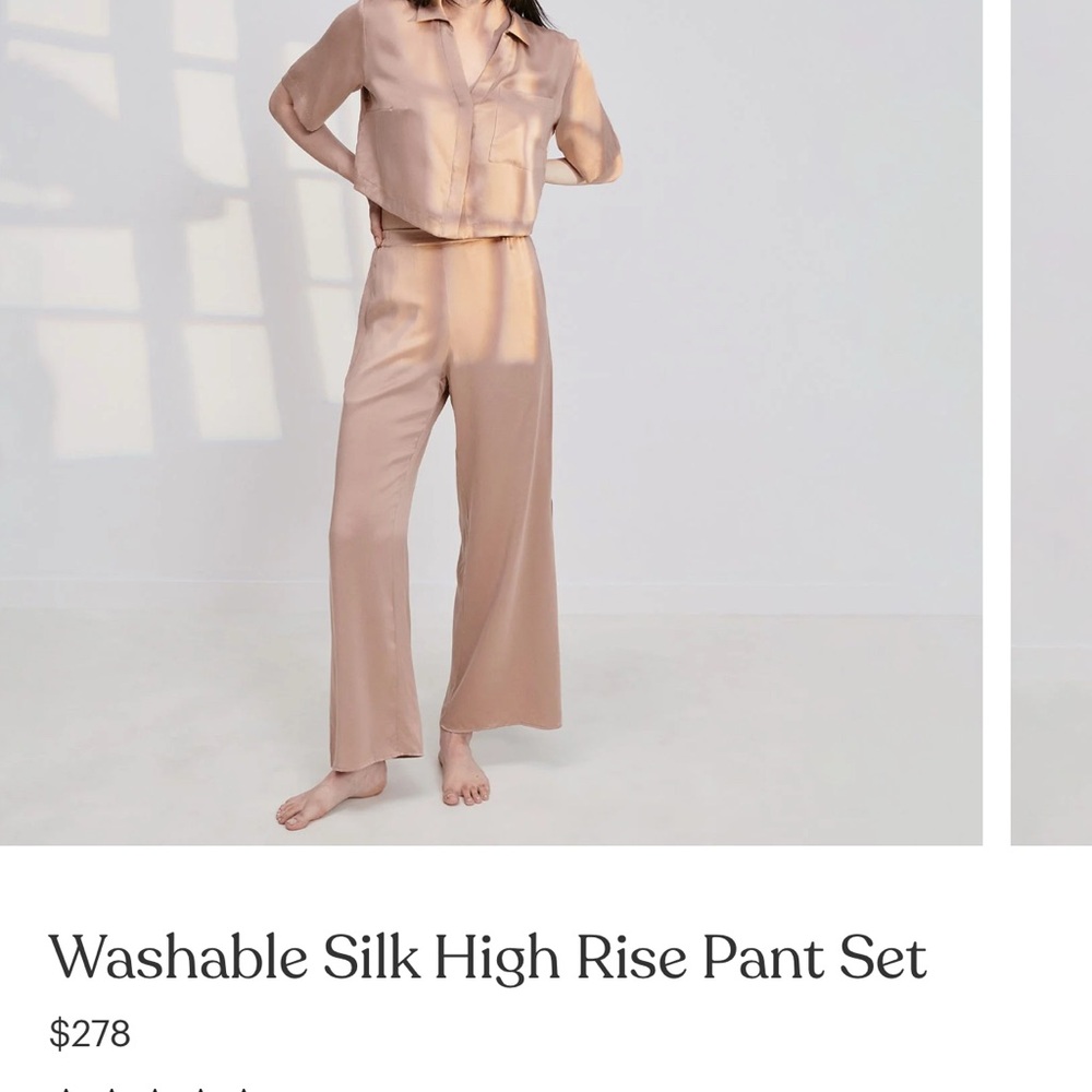 Lunya Washable Silk High Rise Pant Set - Tan